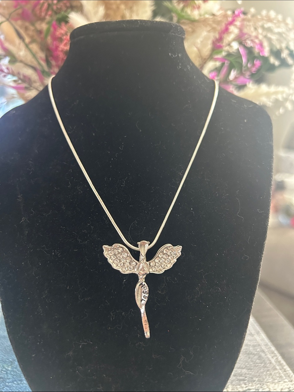 Fashion Jewelry Silver Angel Wing Crystal Pendant Necklace